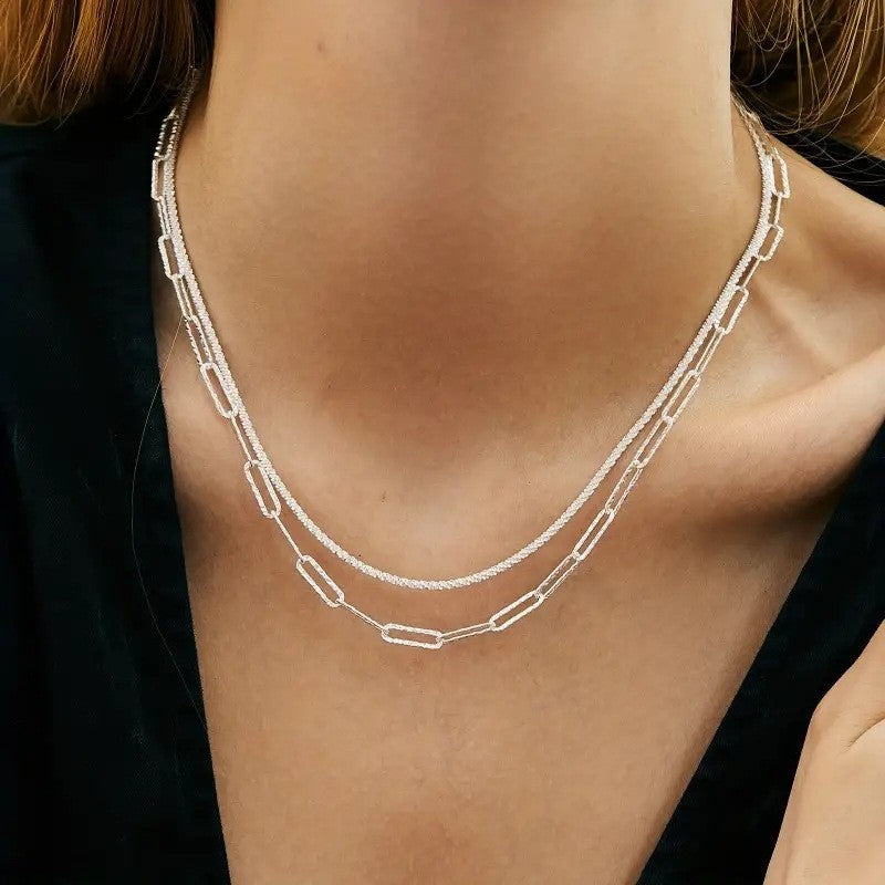 Sparkling Special-interest Design Double Layer Collarbone Necklace Set