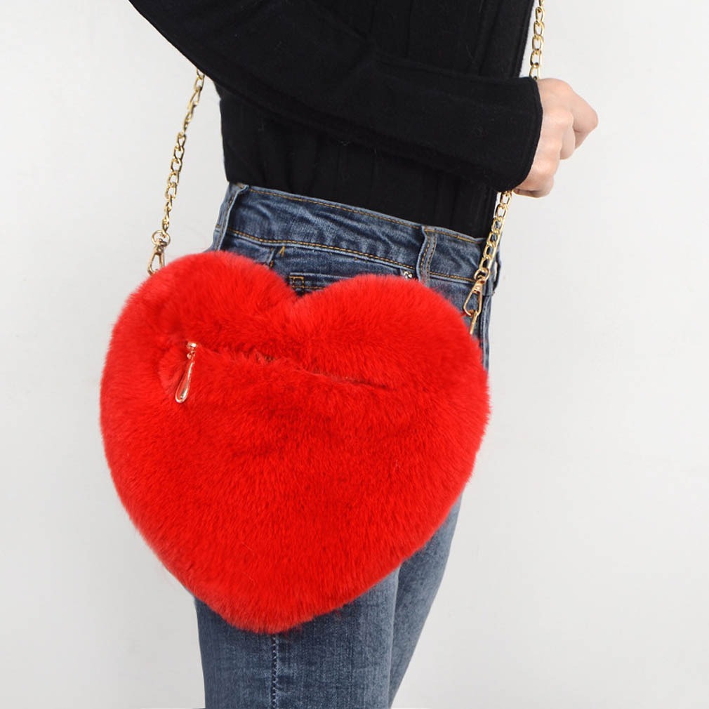 Fluffy Heart Bag Plush Valentine's Day Party Bag